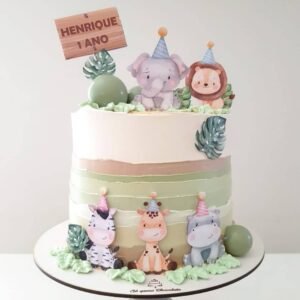 topo de bolo safari aquarela